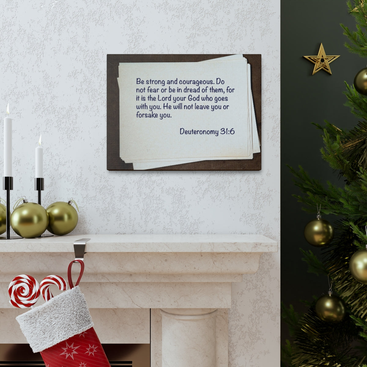 Scripture Walls Strong And Courageous Deuteronomy 31:6 Bible Verse Canvas Christian Wall Art Bible Verse Print Ready To Hang Unframed-Express Your Love Gifts
