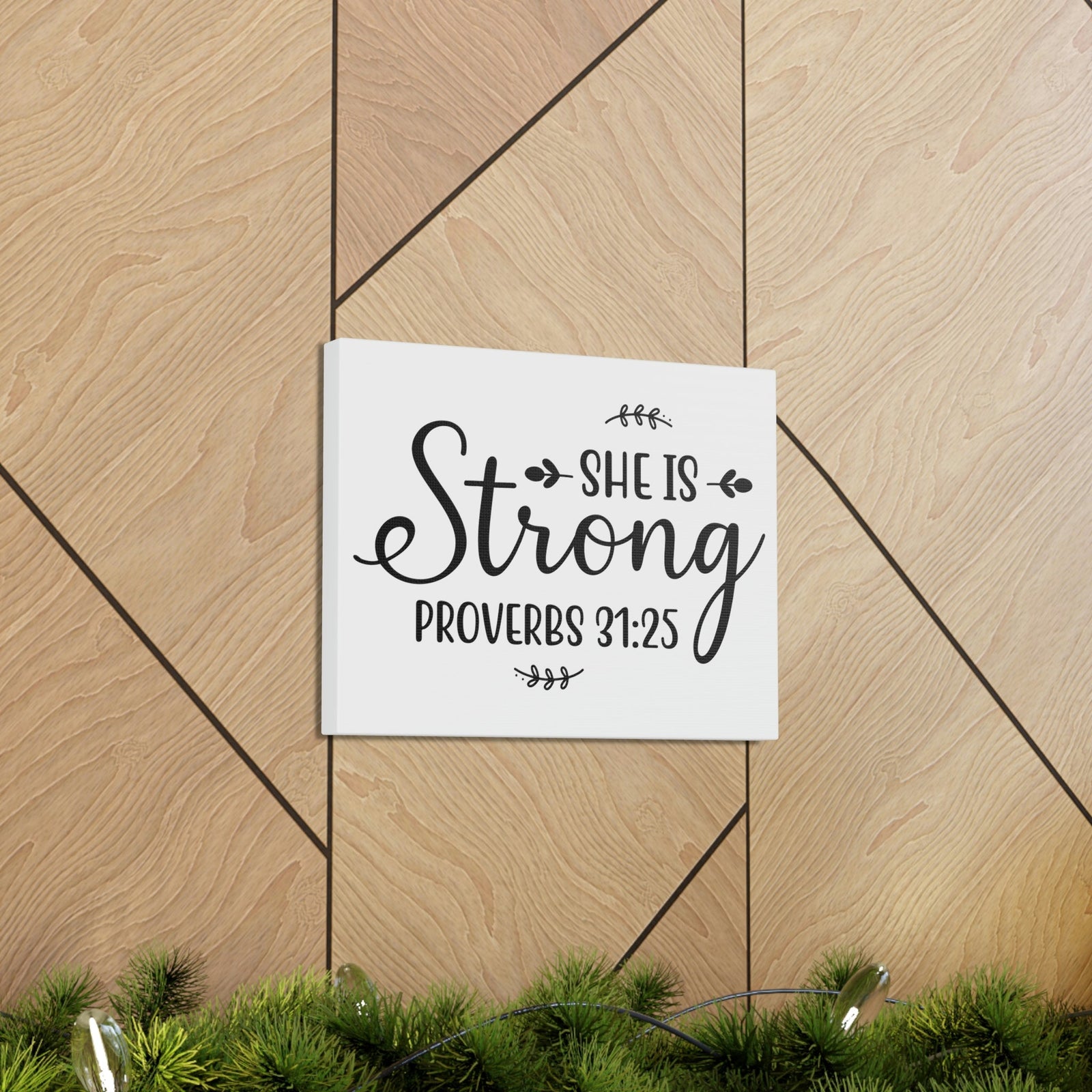 Scripture Walls Strong Proverbs 31:25 Leaves Bible Verse Canvas Christian Wall Art Ready to Hang Unframed-Express Your Love Gifts