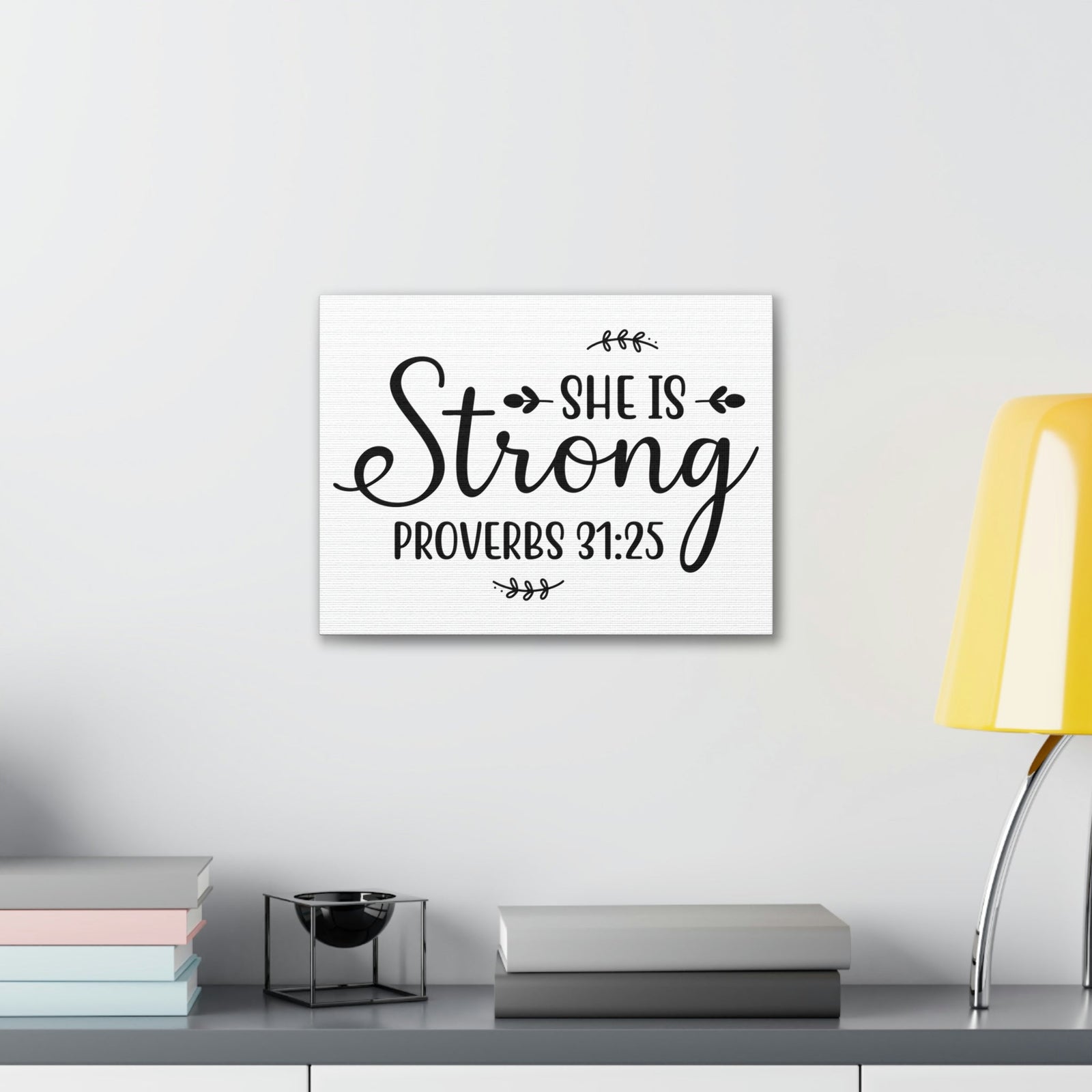 Scripture Walls Strong Proverbs 31:25 Leaves Bible Verse Canvas Christian Wall Art Ready to Hang Unframed-Express Your Love Gifts