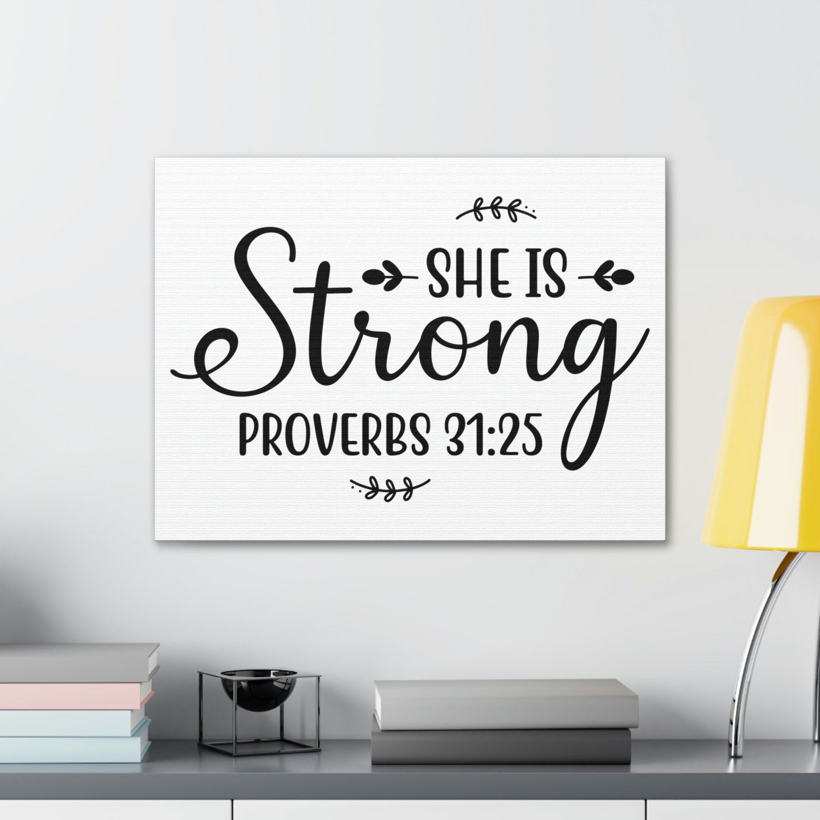 Scripture Walls Strong Proverbs 31:25 Leaves Bible Verse Canvas Christian Wall Art Ready to Hang Unframed-Express Your Love Gifts