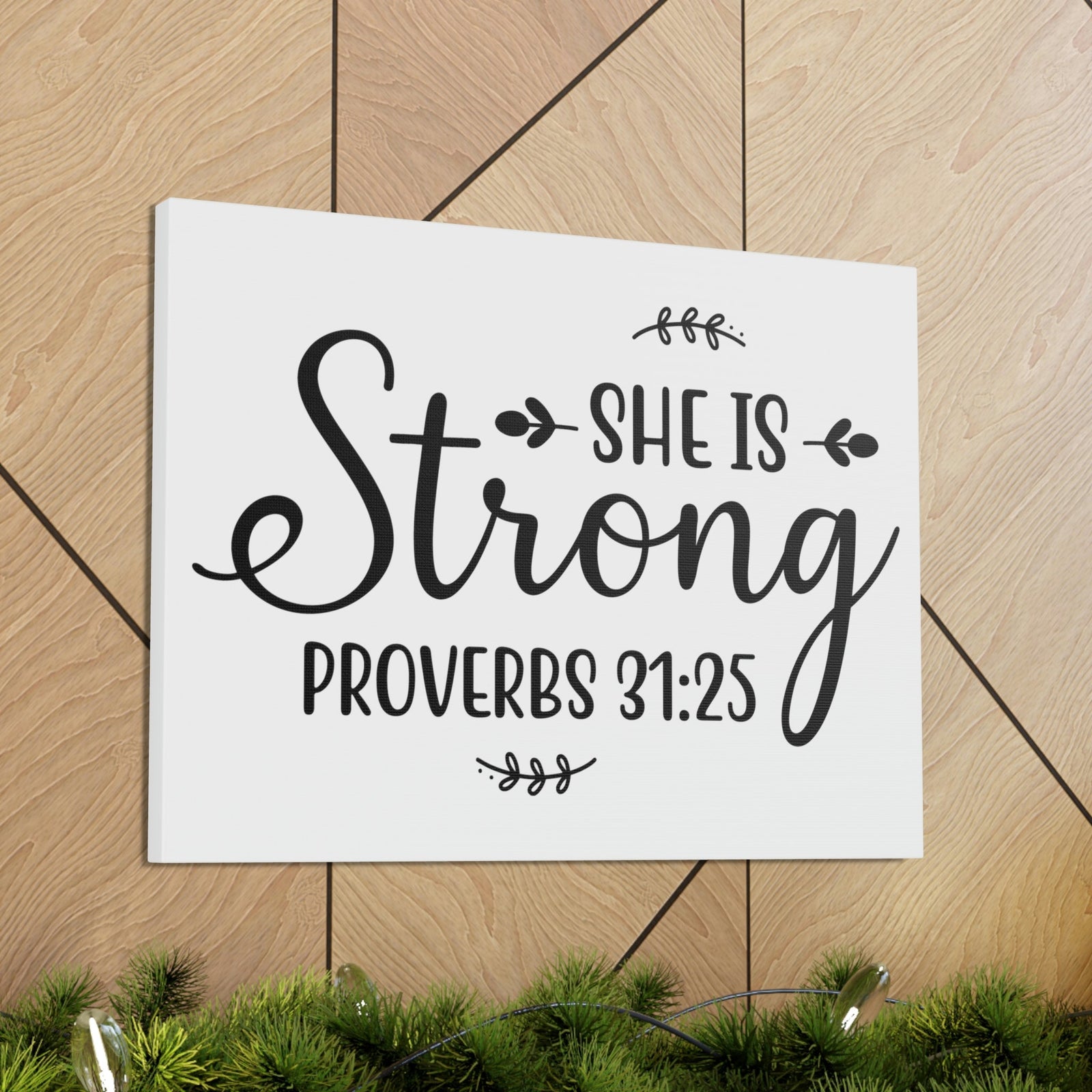 Scripture Walls Strong Proverbs 31:25 Leaves Bible Verse Canvas Christian Wall Art Ready to Hang Unframed-Express Your Love Gifts