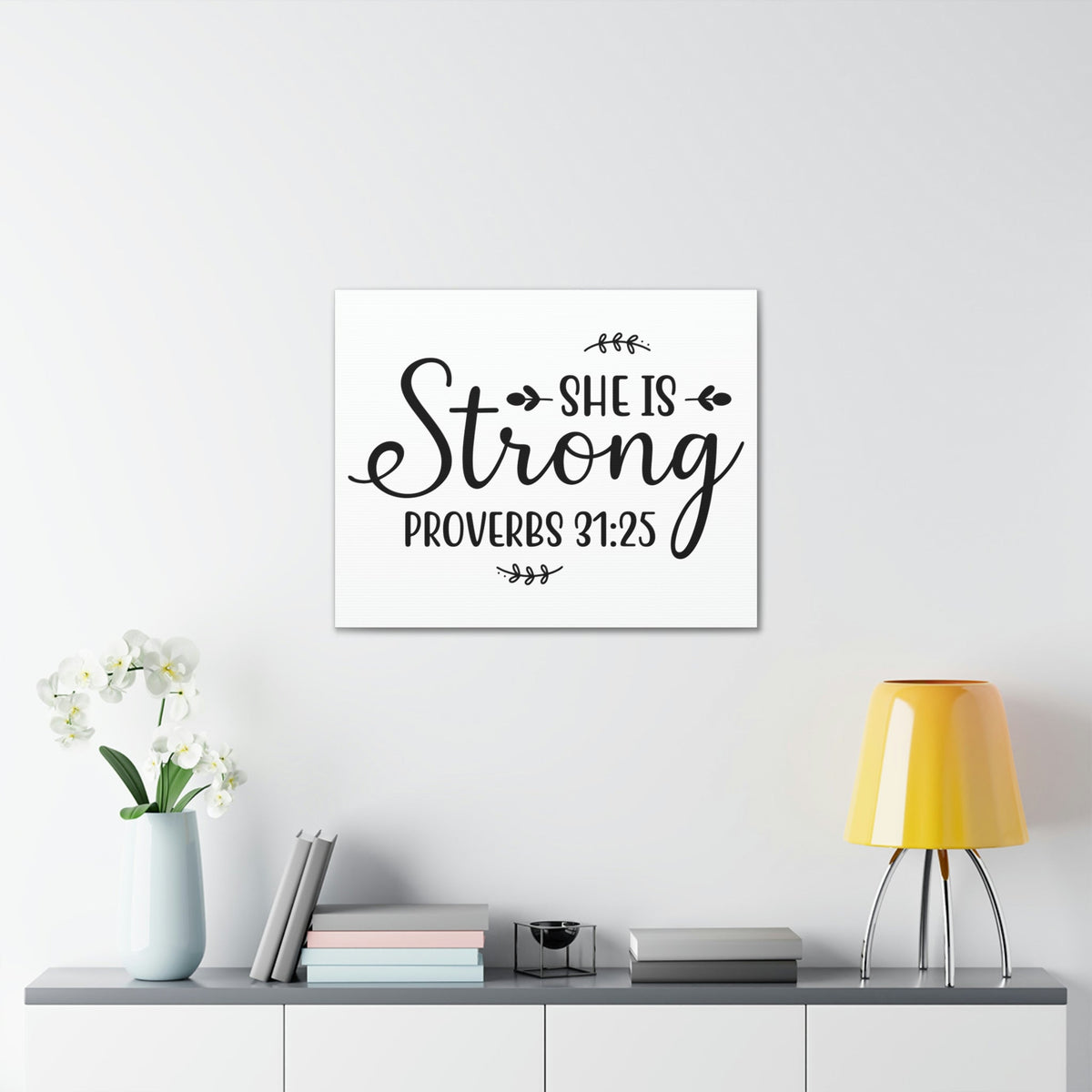 Scripture Walls Strong Proverbs 31:25 Leaves Bible Verse Canvas Christian Wall Art Ready to Hang Unframed-Express Your Love Gifts