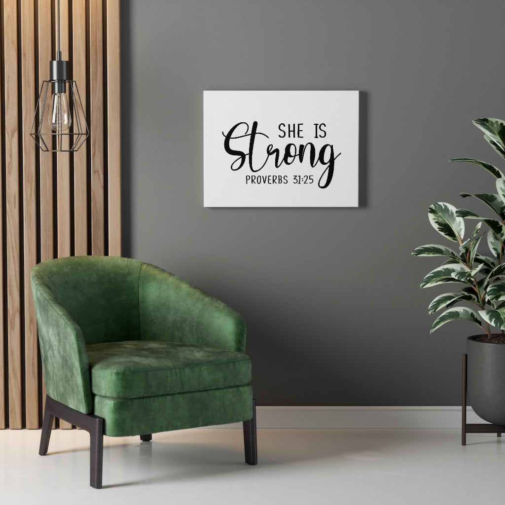 Scripture Walls Strong Proverbs 31:25 Plain Bible Verse Canvas Christian Wall Art Ready to Hang Unframed-Express Your Love Gifts