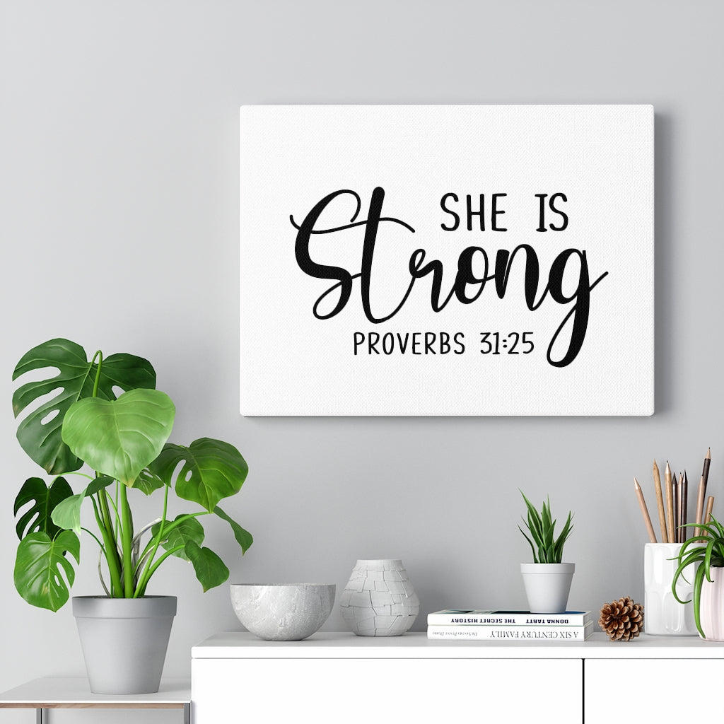 Scripture Walls Strong Proverbs 31:25 Plain Bible Verse Canvas Christian Wall Art Ready to Hang Unframed-Express Your Love Gifts
