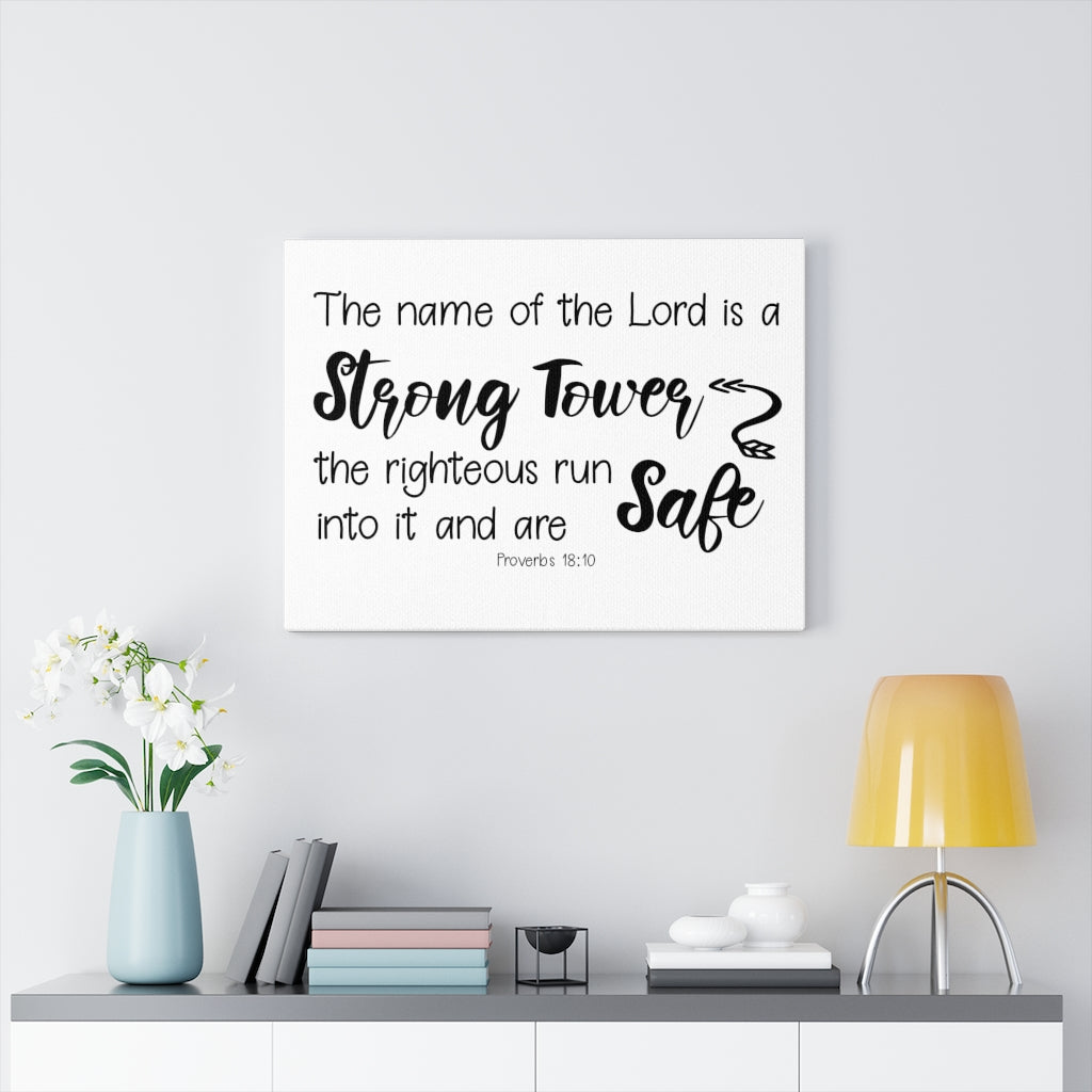 Scripture Walls Strong Tower Proverbs 18:10 Bible Verse Canvas Christian Wall Art Ready to Hang Unframed-Express Your Love Gifts