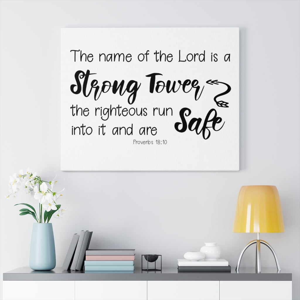 Scripture Walls Strong Tower Proverbs 18:10 Bible Verse Canvas Christian Wall Art Ready to Hang Unframed-Express Your Love Gifts