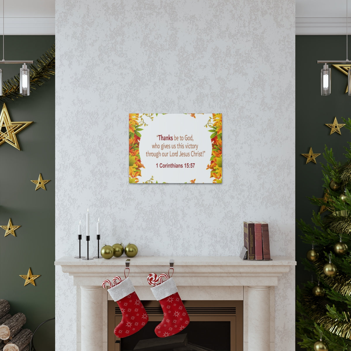 Scripture Walls Thanks Be To God 1 Corinthians 15:57 Bible Verse Canvas Christian Wall Art Ready to Hang Unframed-Express Your Love Gifts