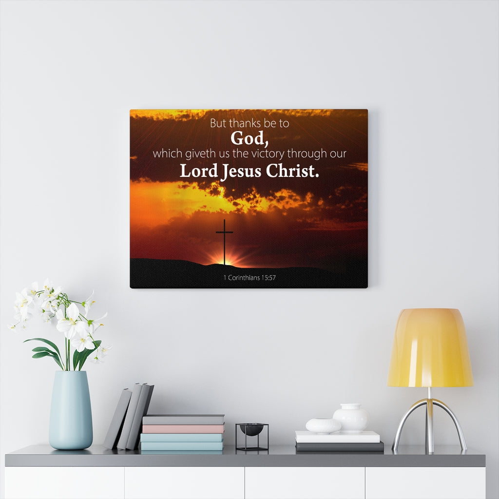 Scripture Walls Thanks Be to God 1 Corinthians 15:57 Bible Verse Canvas Christian Wall Art Ready to Hang Unframed-Express Your Love Gifts