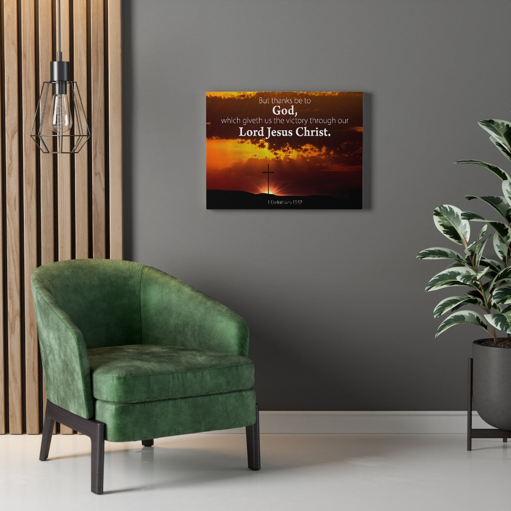 Scripture Walls Thanks Be to God 1 Corinthians 15:57 Bible Verse Canvas Christian Wall Art Ready to Hang Unframed-Express Your Love Gifts