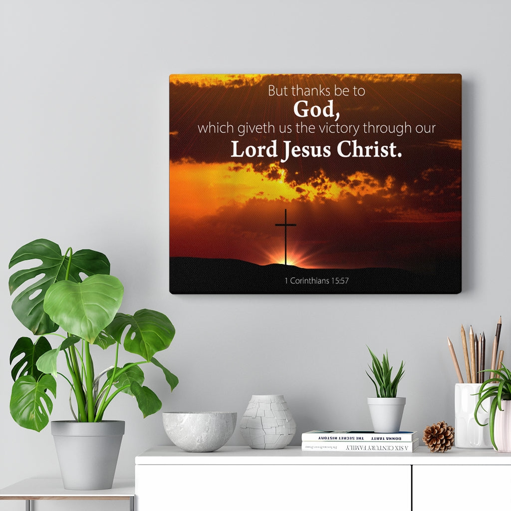 Scripture Walls Thanks Be to God 1 Corinthians 15:57 Bible Verse Canvas Christian Wall Art Ready to Hang Unframed-Express Your Love Gifts
