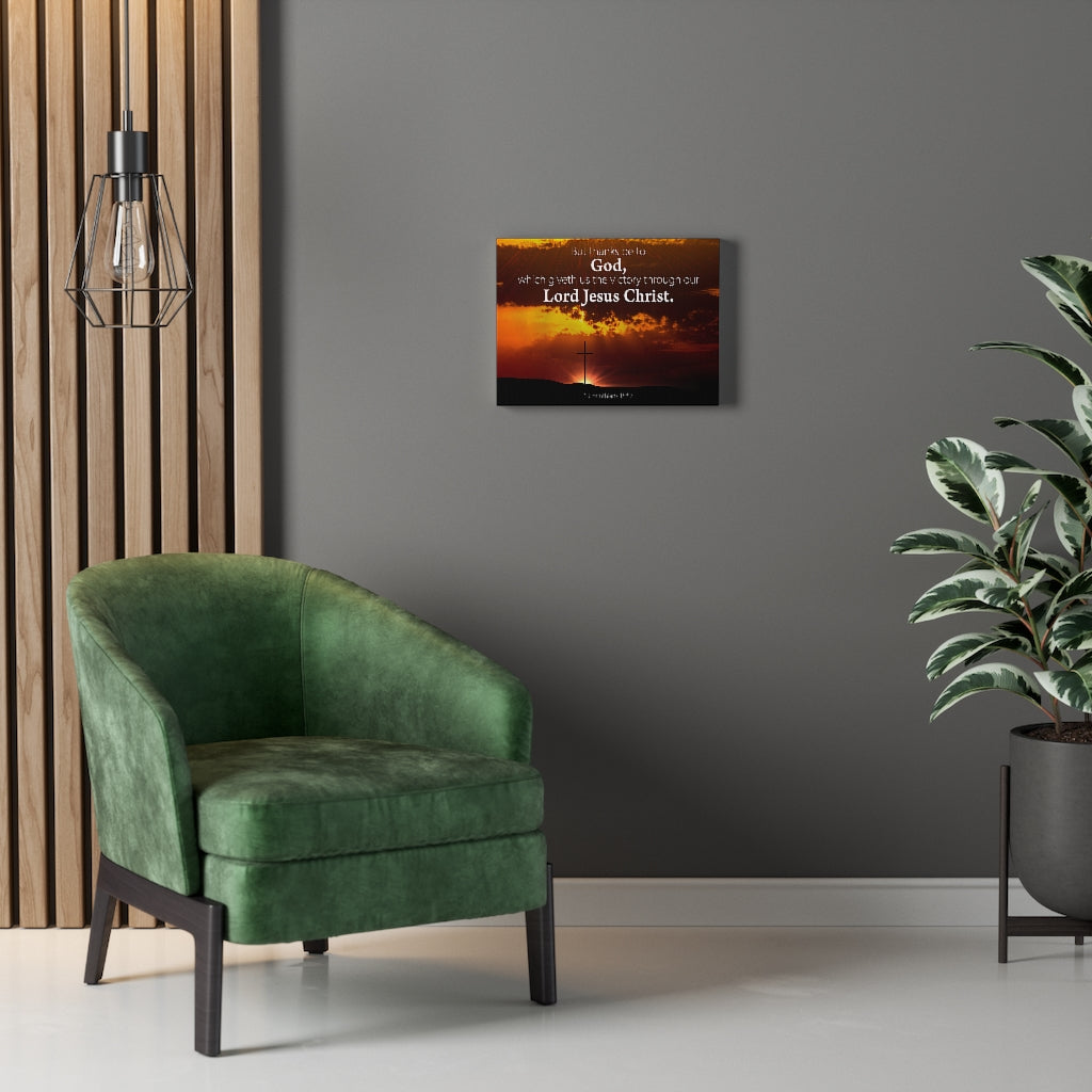 Scripture Walls Thanks Be to God 1 Corinthians 15:57 Bible Verse Canvas Christian Wall Art Ready to Hang Unframed-Express Your Love Gifts