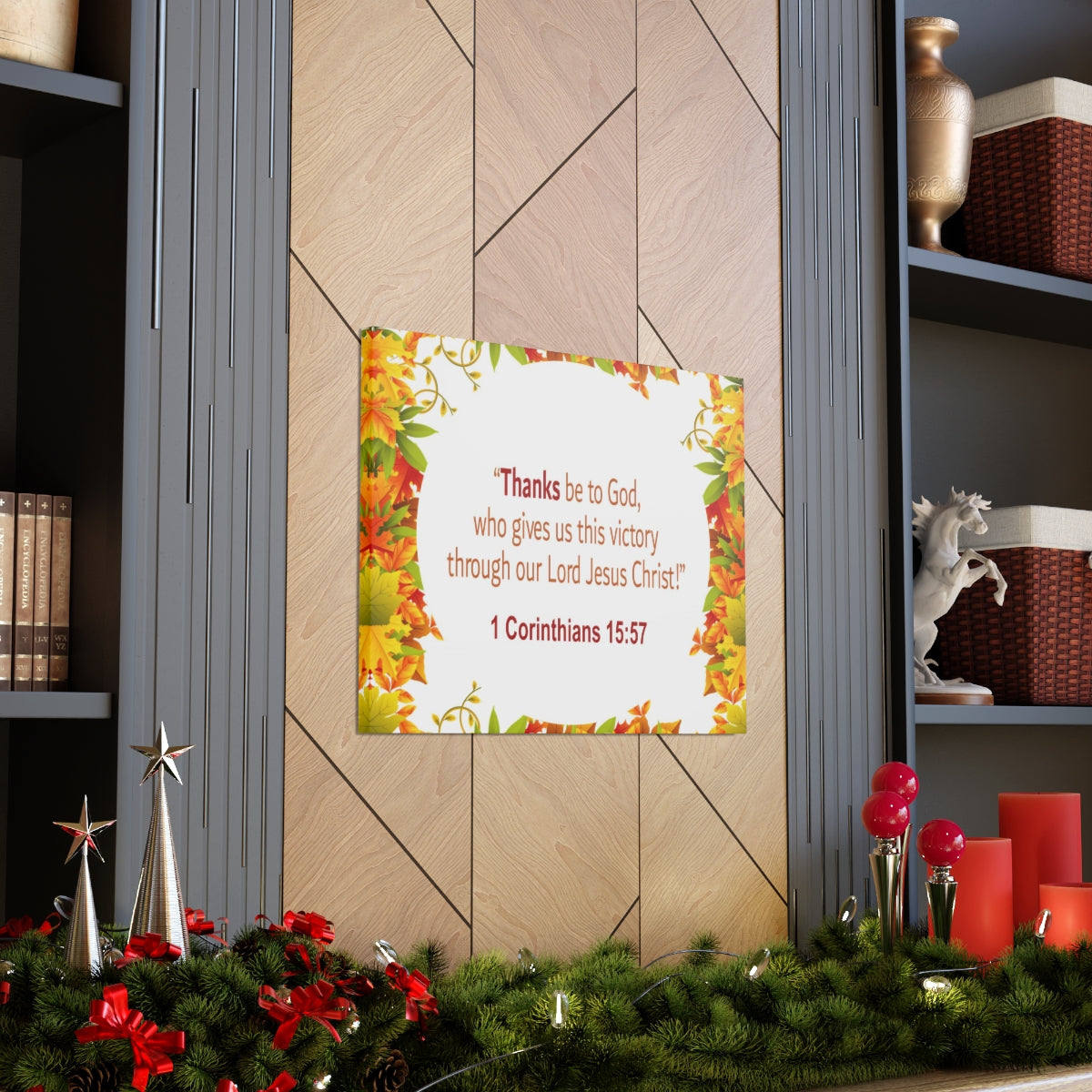 Scripture Walls Thanks Be To God 1 Corinthians 15:57 Bible Verse Canvas Christian Wall Art Ready to Hang Unframed-Express Your Love Gifts