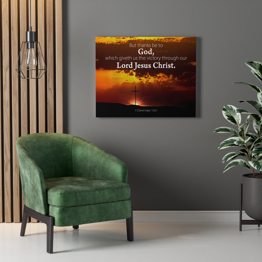 Scripture Walls Thanks Be to God 1 Corinthians 15:57 Bible Verse Canvas Christian Wall Art Ready to Hang Unframed-Express Your Love Gifts