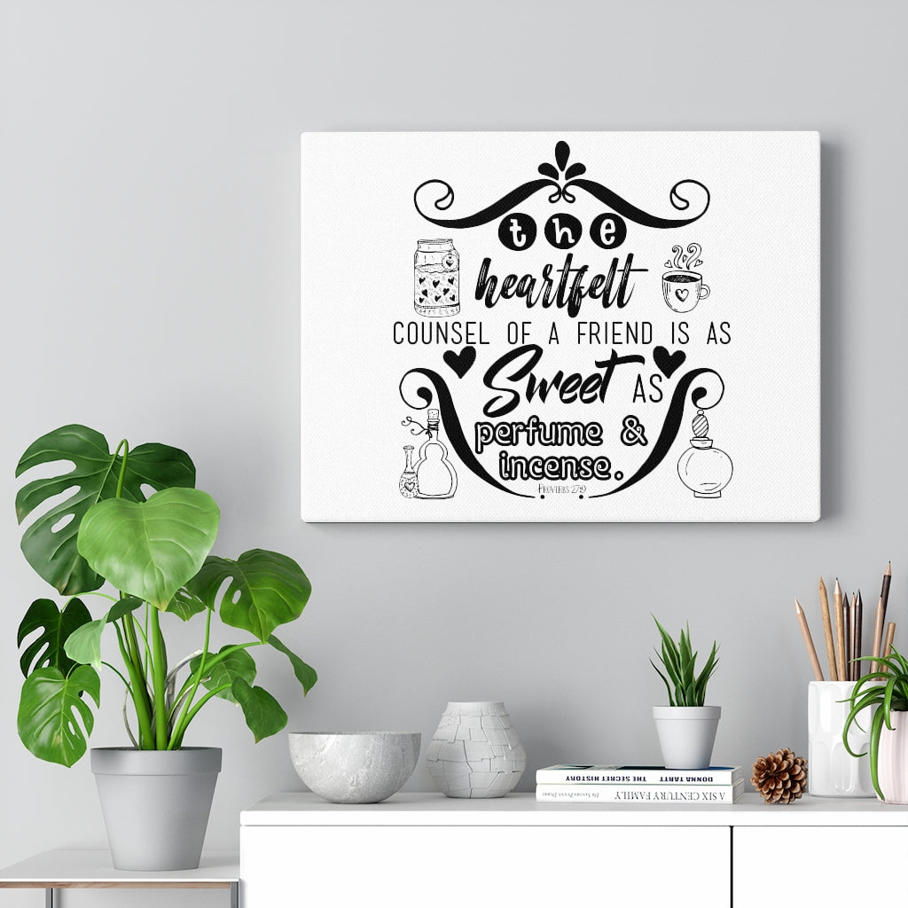 Scripture Walls The Heartfelt Counsel Proverbs 27:9 Bible Verse Canvas Christian Wall Art Ready to Hang Unframed-Express Your Love Gifts
