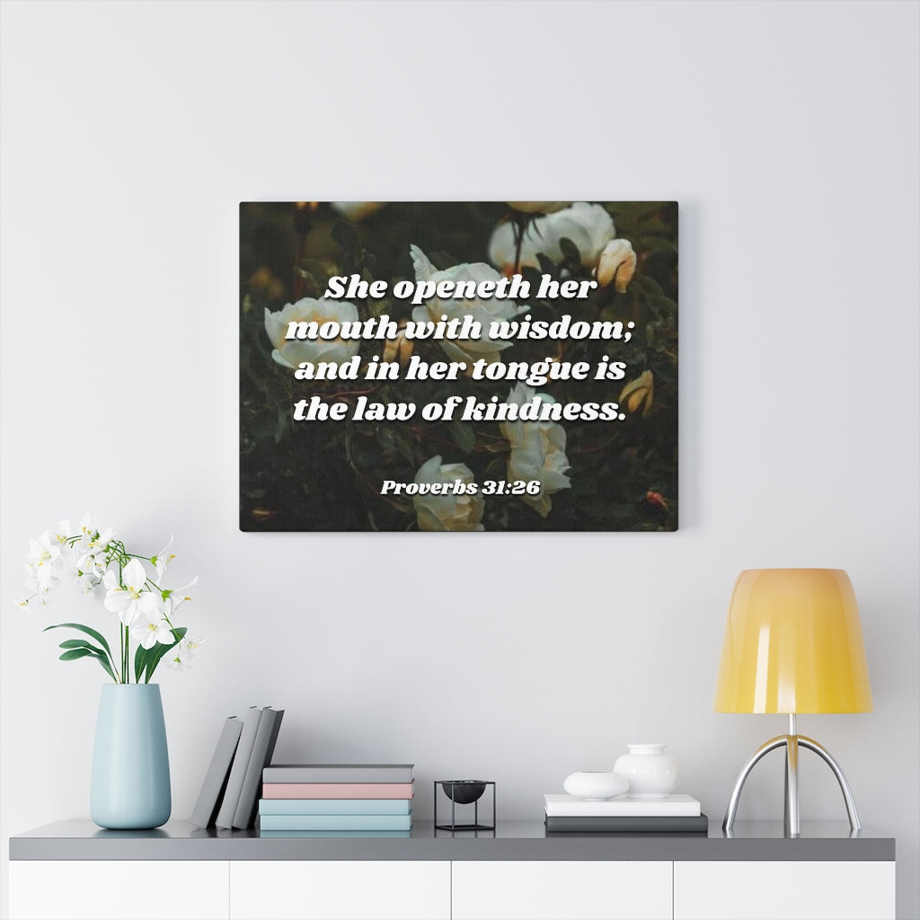 Scripture Walls The Law Of Kindness Proverbs 31:26 Bible Verse Canvas Christian Wall Art Ready to Hang Unframed-Express Your Love Gifts