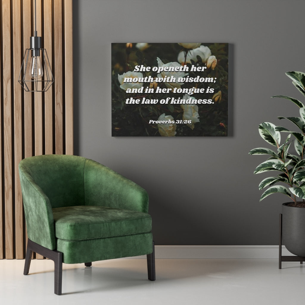 Scripture Walls The Law Of Kindness Proverbs 31:26 Bible Verse Canvas Christian Wall Art Ready to Hang Unframed-Express Your Love Gifts