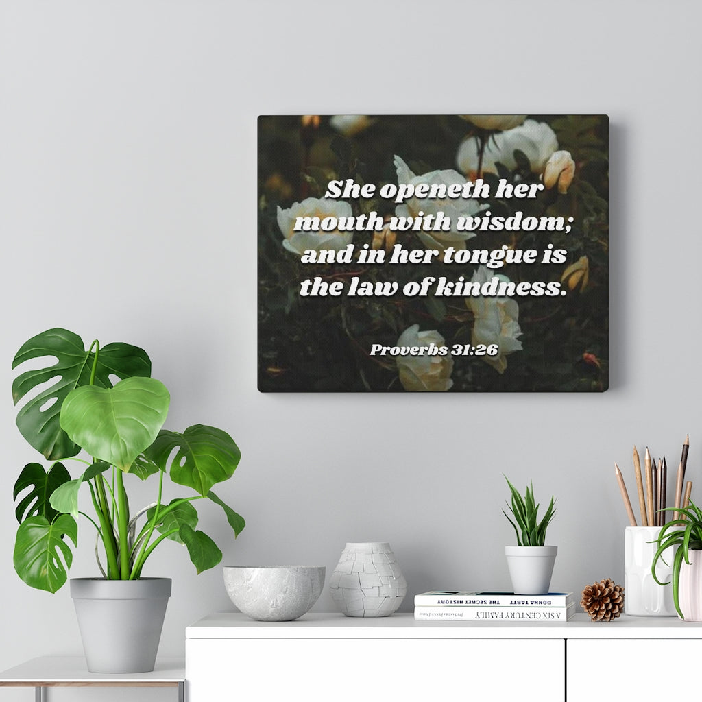 Scripture Walls The Law Of Kindness Proverbs 31:26 Bible Verse Canvas Christian Wall Art Ready to Hang Unframed-Express Your Love Gifts