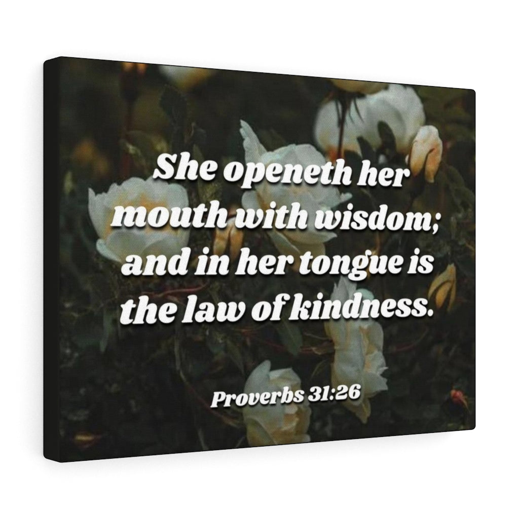 Scripture Walls The Law Of Kindness Proverbs 31:26 Bible Verse Canvas Christian Wall Art Ready to Hang Unframed-Express Your Love Gifts
