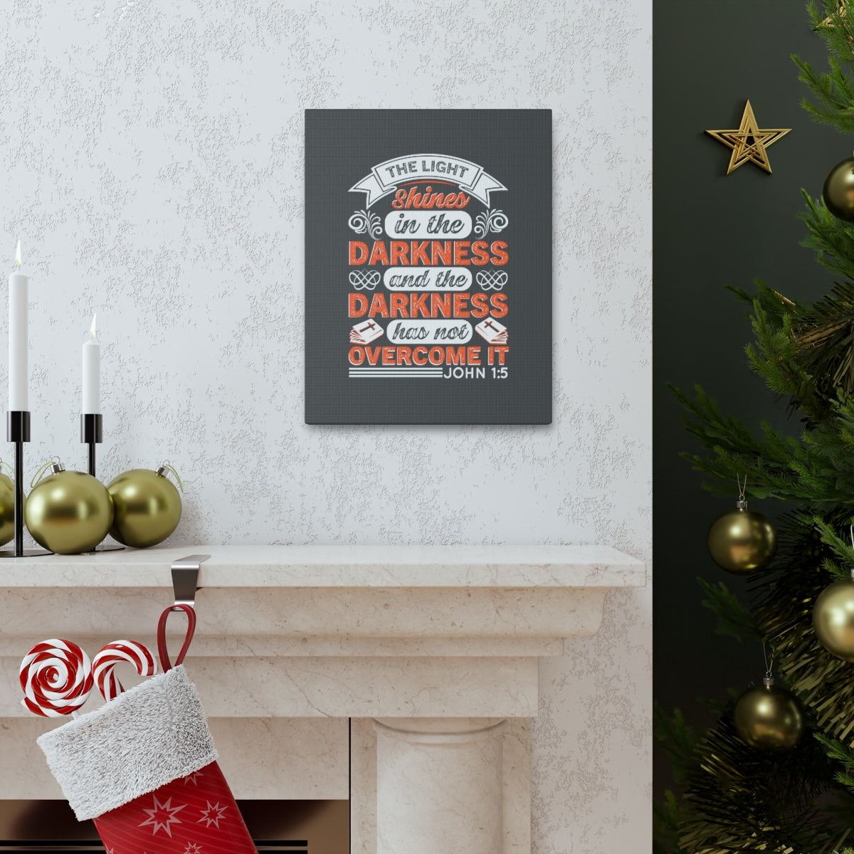 Scripture Walls The Light Shines John 1:5 Bible Verse Canvas Christian Wall Art Ready to Hang Unframed-Express Your Love Gifts