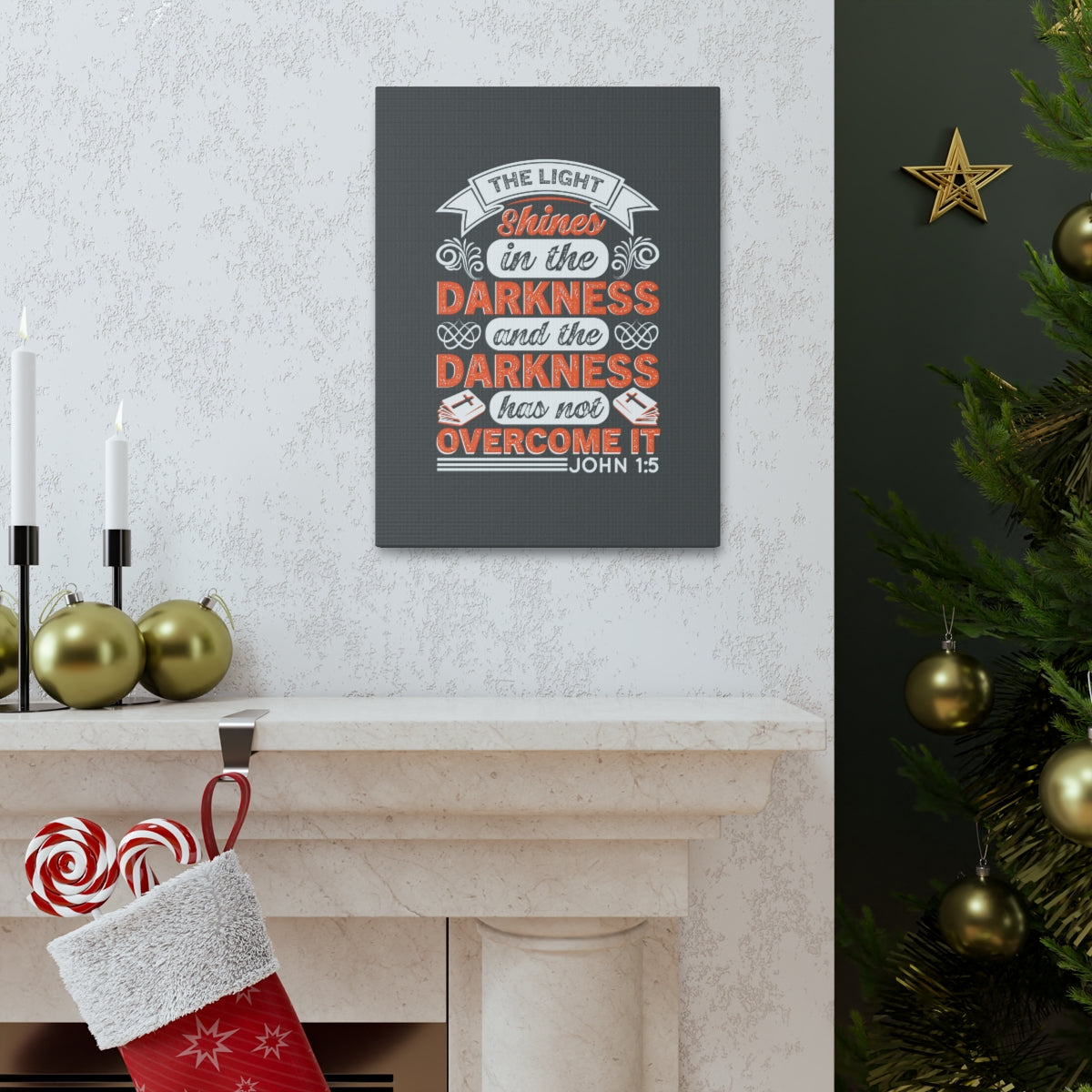 Scripture Walls The Light Shines John 1:5 Bible Verse Canvas Christian Wall Art Ready to Hang Unframed-Express Your Love Gifts