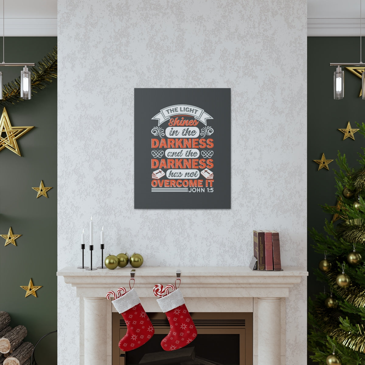 Scripture Walls The Light Shines John 1:5 Bible Verse Canvas Christian Wall Art Ready to Hang Unframed-Express Your Love Gifts
