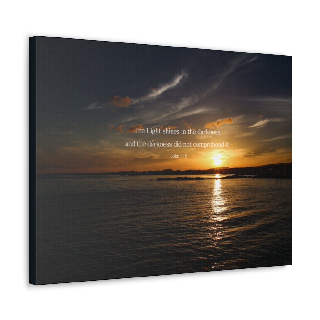 Scripture Walls The Light Shines John 1:5 Dark Bible Verse Canvas Christian Wall Art Ready to Hang Unframed-Express Your Love Gifts