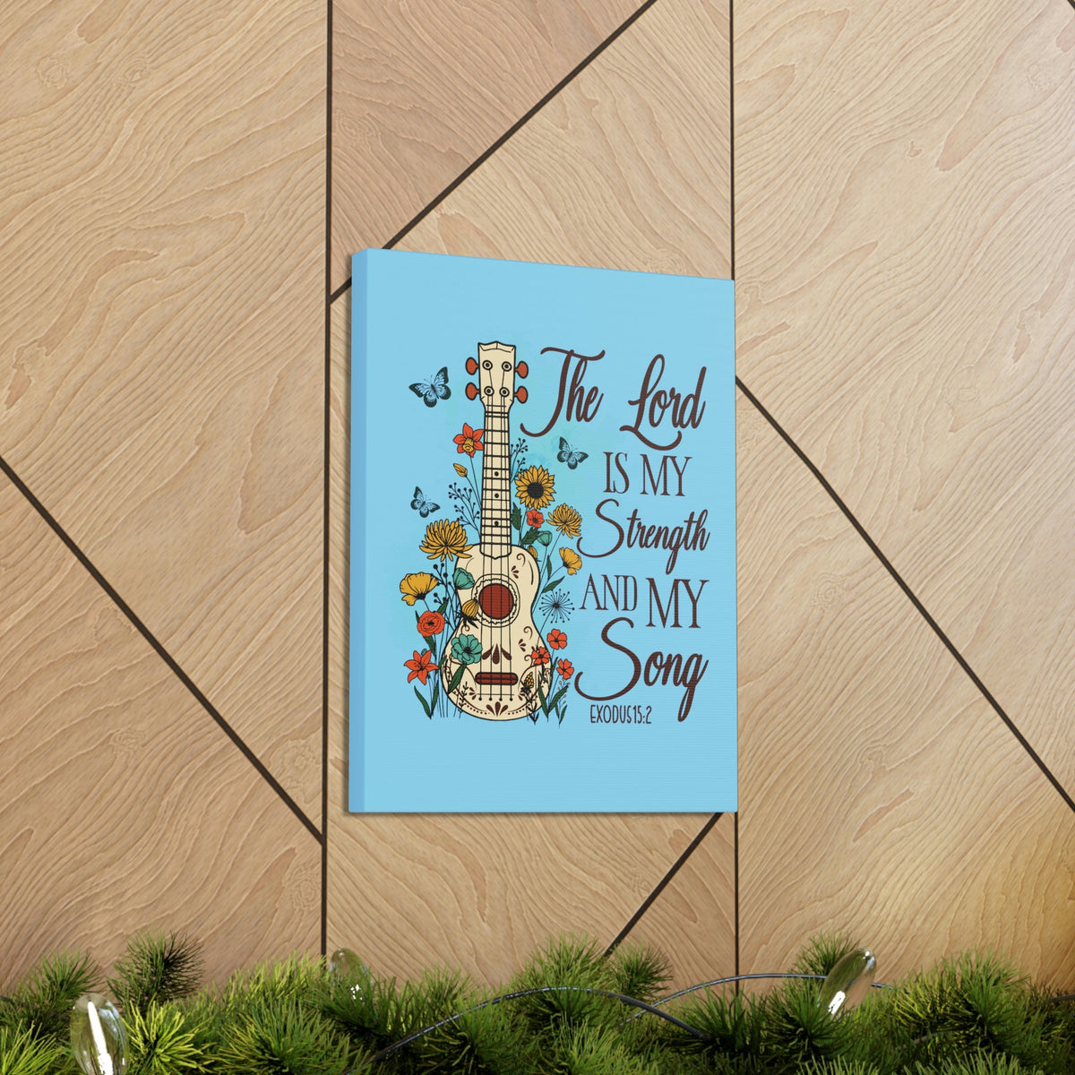 Scripture Walls The Lord Exodus 15:2 Guitar Flower Christian Wall Art Bible Verse Print Ready to Hang Unframed-Express Your Love Gifts