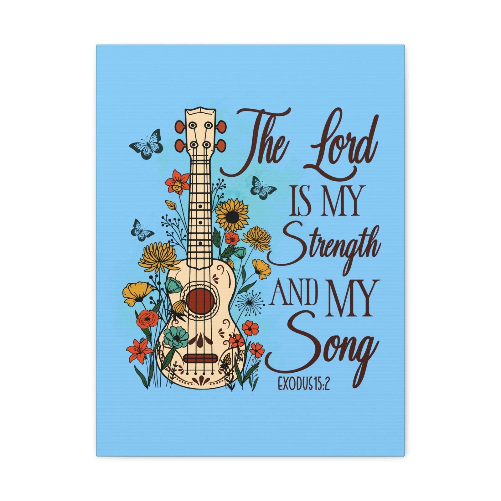 Scripture Walls The Lord Exodus 15:2 Guitar Flower Christian Wall Art Bible Verse Print Ready to Hang Unframed-Express Your Love Gifts