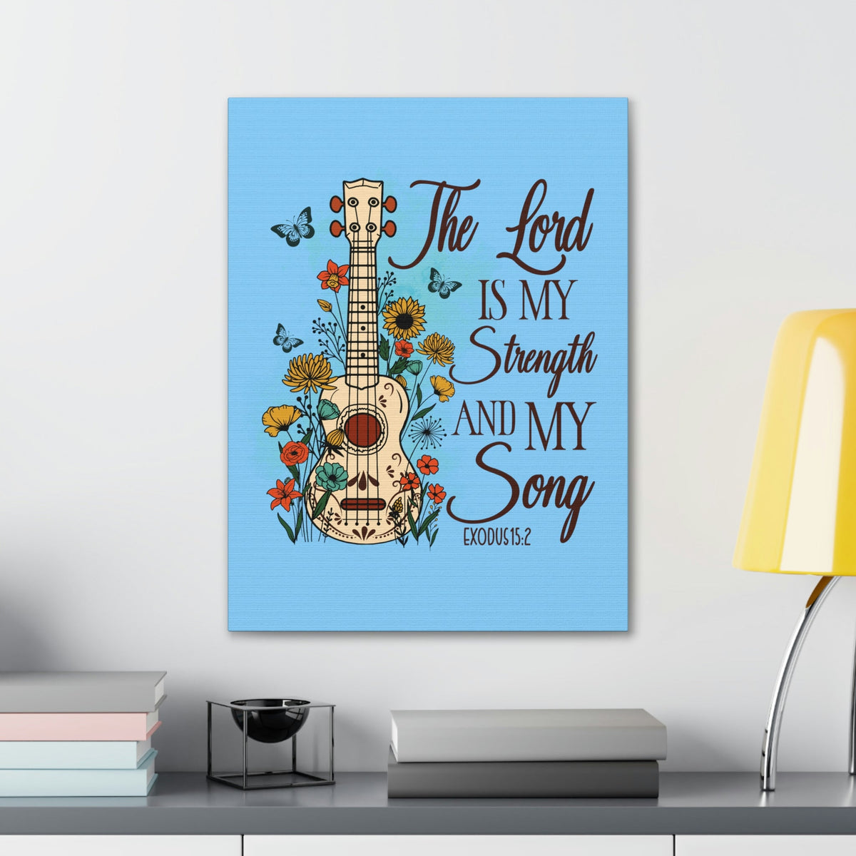 Scripture Walls The Lord Exodus 15:2 Guitar Flower Christian Wall Art Bible Verse Print Ready to Hang Unframed-Express Your Love Gifts