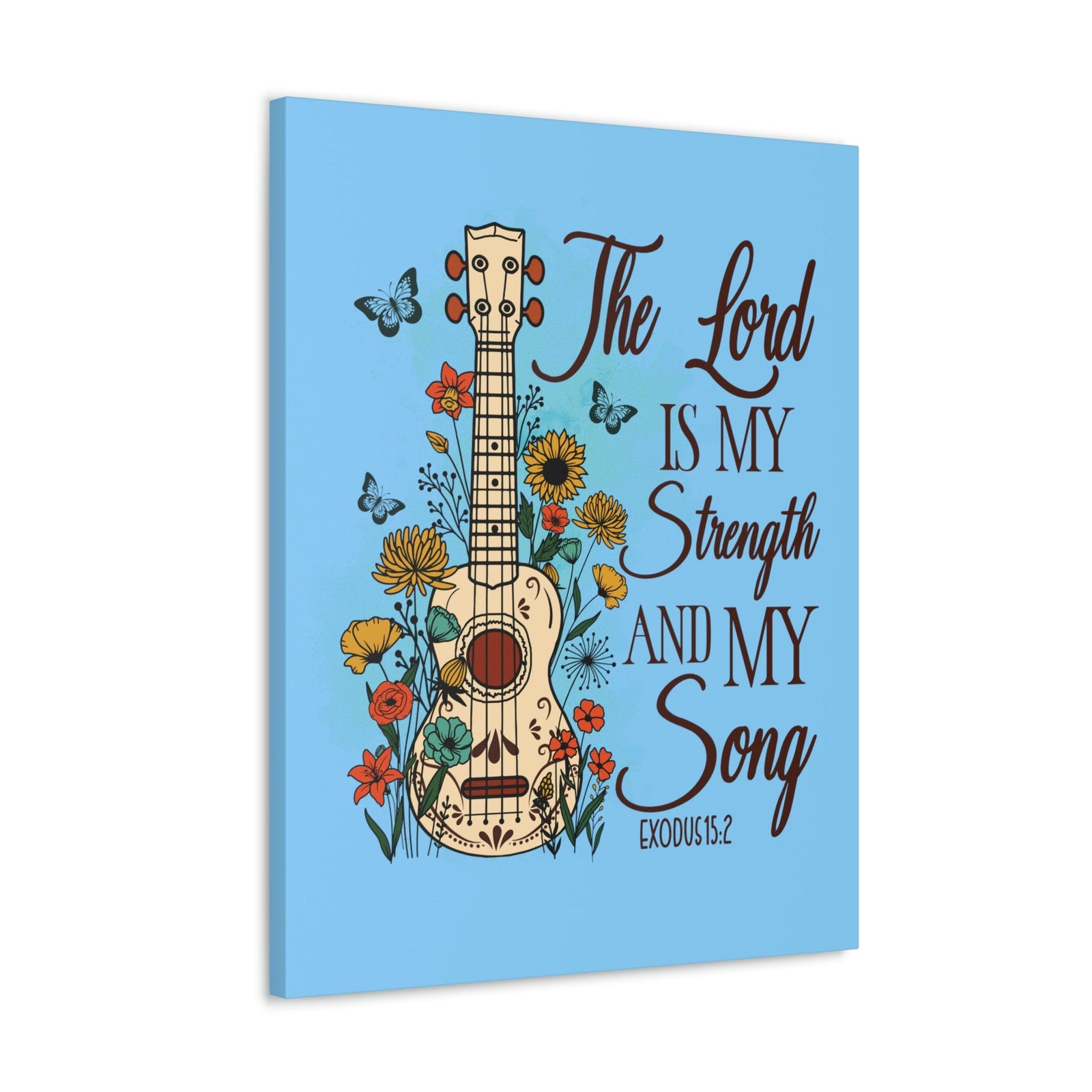Scripture Walls The Lord Exodus 15:2 Guitar Flower Christian Wall Art Bible Verse Print Ready to Hang Unframed-Express Your Love Gifts