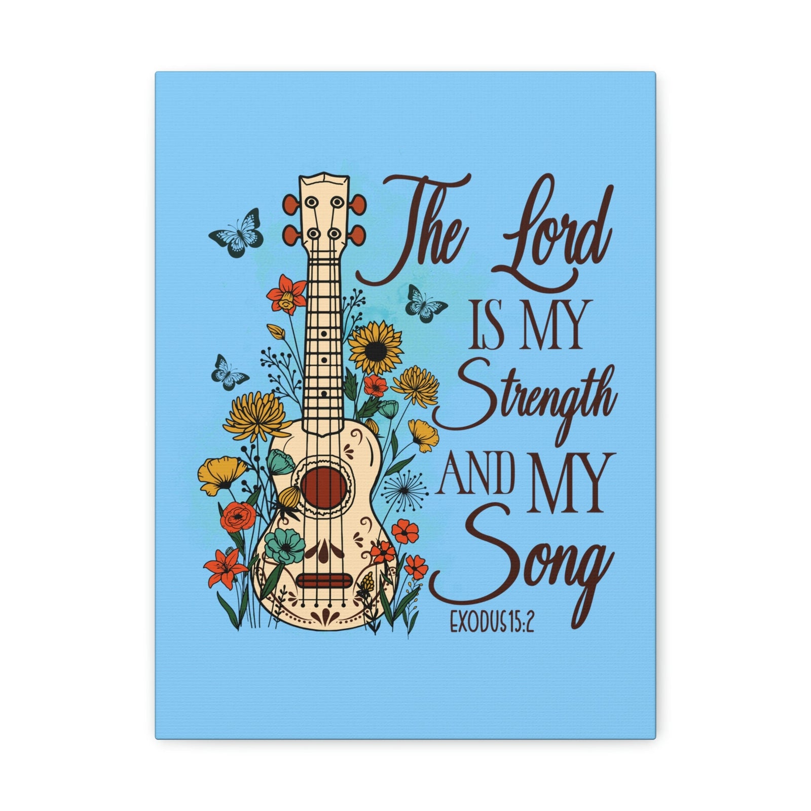 Scripture Walls The Lord Exodus 15:2 Guitar Flower Christian Wall Art Bible Verse Print Ready to Hang Unframed-Express Your Love Gifts