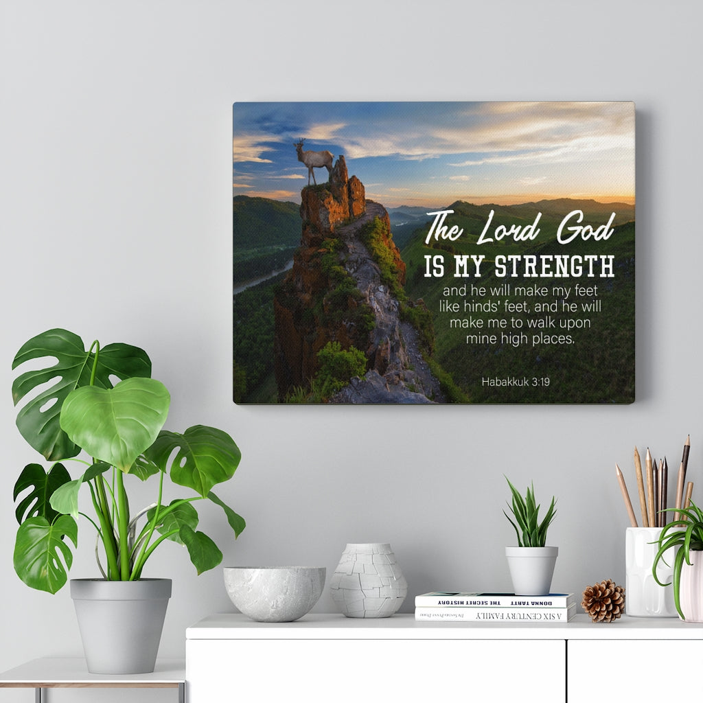 Scripture Walls The Lord God is My Strength Habakkuk 3:19 Bible Verse Canvas Christian Wall Art Ready to Hang Unframed-Express Your Love Gifts