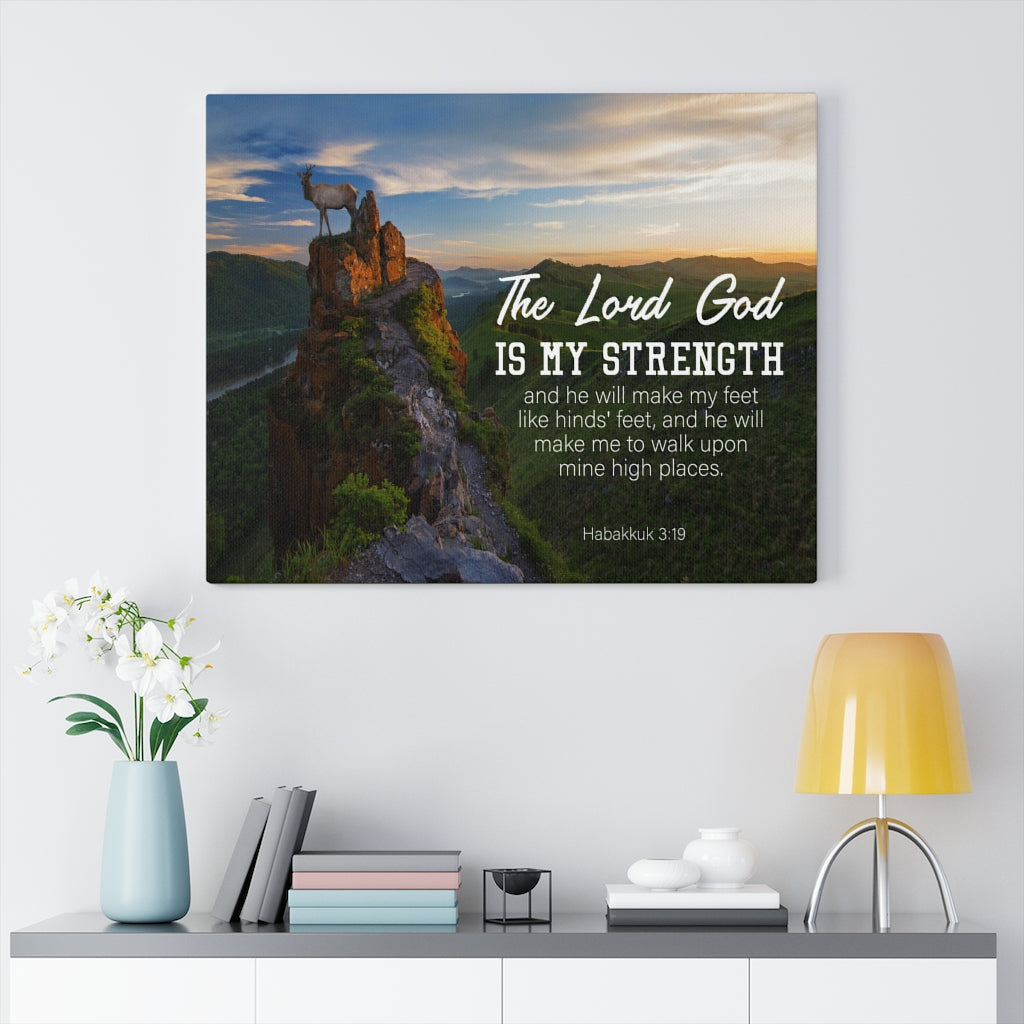 Scripture Walls The Lord God is My Strength Habakkuk 3:19 Bible Verse Canvas Christian Wall Art Ready to Hang Unframed-Express Your Love Gifts