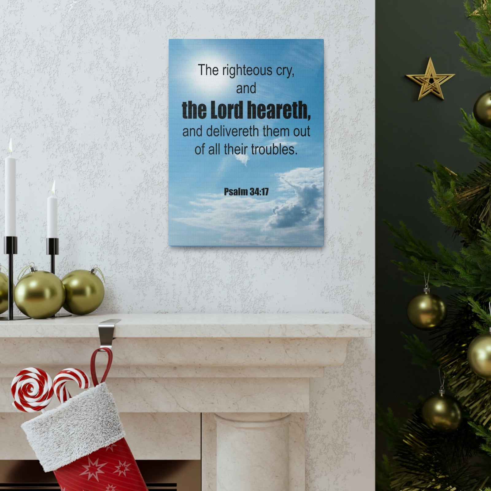 Scripture Walls The Lord Heareth Psalm 34:17 Bible Verse Canvas Christian Wall Art Ready to Hang Unframed-Express Your Love Gifts