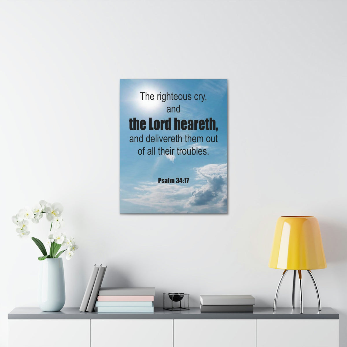 Scripture Walls The Lord Heareth Psalm 34:17 Bible Verse Canvas Christian Wall Art Ready to Hang Unframed-Express Your Love Gifts