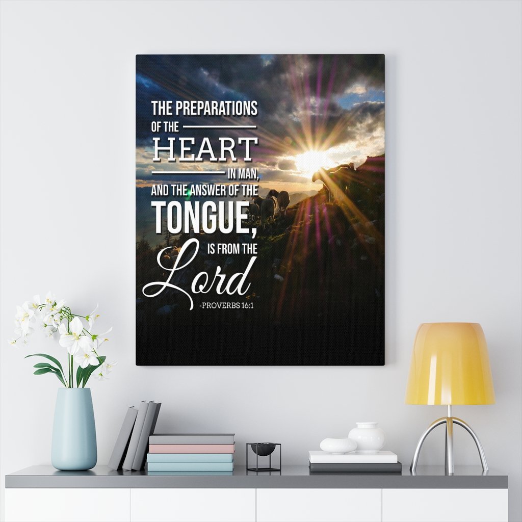 Scripture Walls The Preparations of The Heart Proverbs 16:1 Bible Verse Canvas Christian Wall Art Ready to Hang Unframed-Express Your Love Gifts