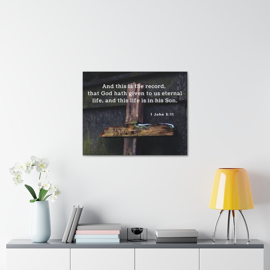 Scripture Walls The Record 1 John 5:11 Bible Verse Canvas Christian Wall Art Ready to Hang Unframed-Express Your Love Gifts