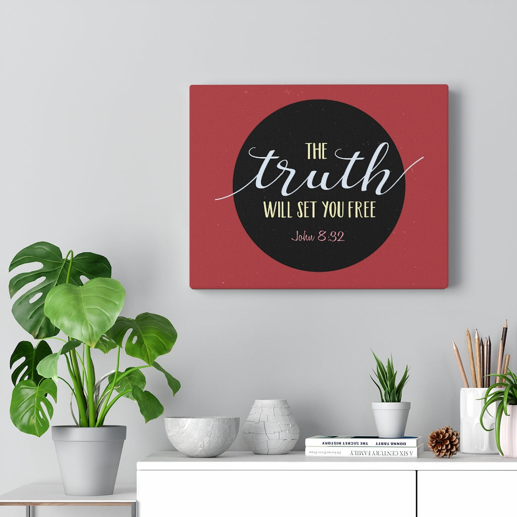 Scripture Walls The Truth Red John 8:32 Bible Verse Canvas Christian Wall Art Ready to Hang Unframed-Express Your Love Gifts