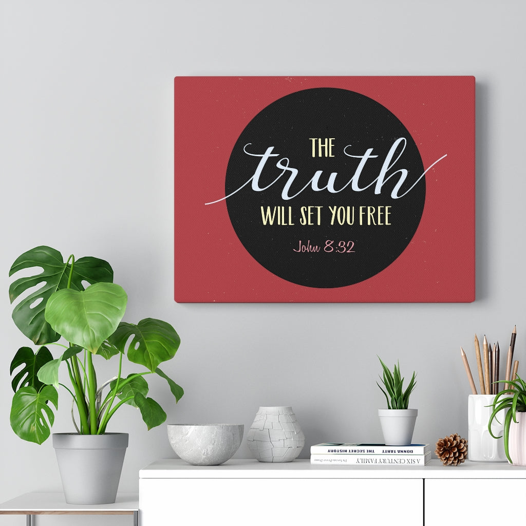 Scripture Walls The Truth Red John 8:32 Bible Verse Canvas Christian Wall Art Ready to Hang Unframed-Express Your Love Gifts