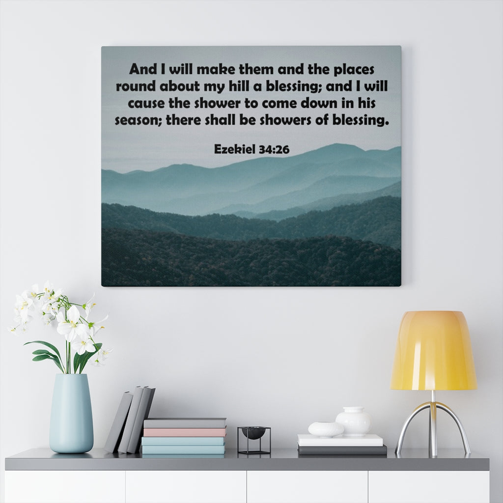 Scripture Walls There Shall Be Shower of Blessings Ezekiel 34:26 Bible Verse Canvas Christian Wall Art Ready to Hang Unframed-Express Your Love Gifts