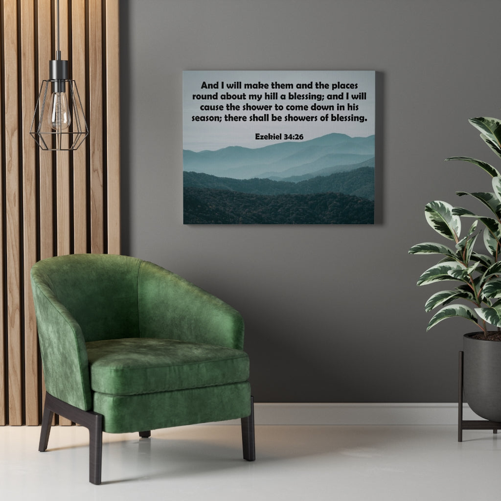 Scripture Walls There Shall Be Shower of Blessings Ezekiel 34:26 Bible Verse Canvas Christian Wall Art Ready to Hang Unframed-Express Your Love Gifts