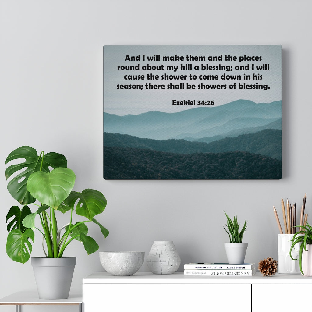 Scripture Walls There Shall Be Shower of Blessings Ezekiel 34:26 Bible Verse Canvas Christian Wall Art Ready to Hang Unframed-Express Your Love Gifts