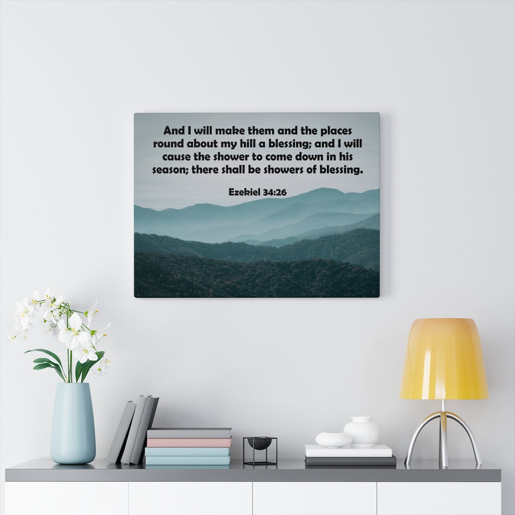 Scripture Walls There Shall Be Shower of Blessings Ezekiel 34:26 Bible Verse Canvas Christian Wall Art Ready to Hang Unframed-Express Your Love Gifts