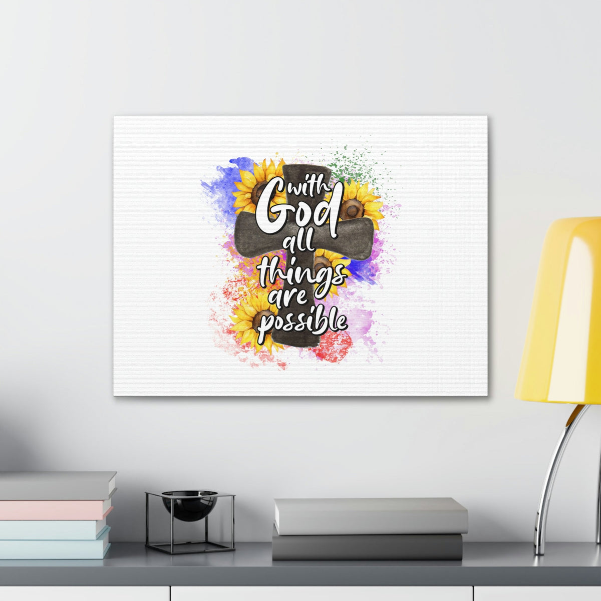 Scripture Walls Things Are Possible Matthew 19:26 Sunflower Cross Christian Wall Art Bible Verse Print Ready to Hang Unframed-Express Your Love Gifts