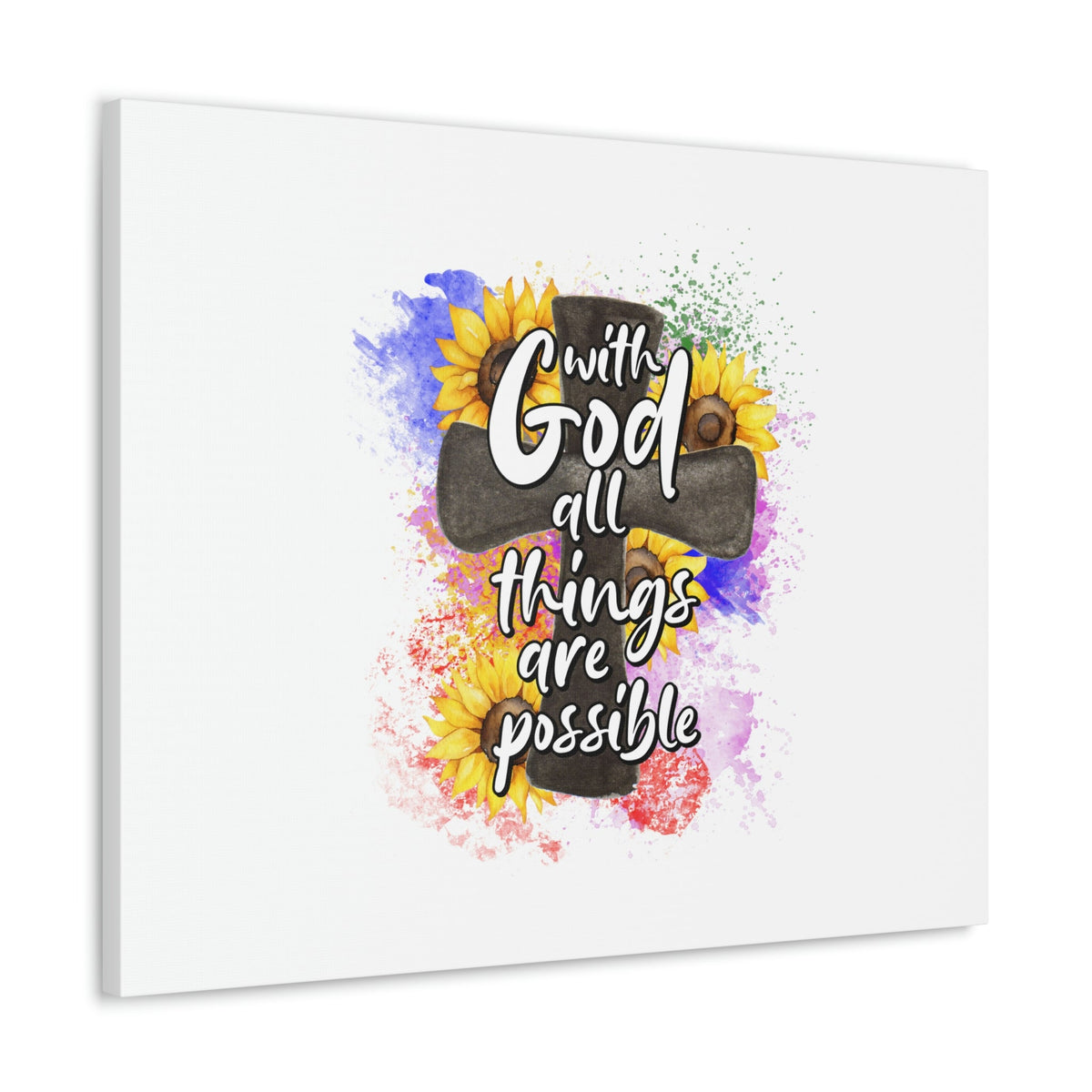 Scripture Walls Things Are Possible Matthew 19:26 Sunflower Cross Christian Wall Art Bible Verse Print Ready to Hang Unframed-Express Your Love Gifts