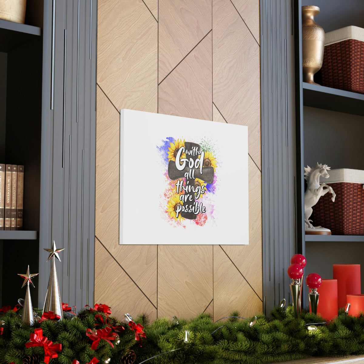 Scripture Walls Things Are Possible Matthew 19:26 Sunflower Cross Christian Wall Art Bible Verse Print Ready to Hang Unframed-Express Your Love Gifts