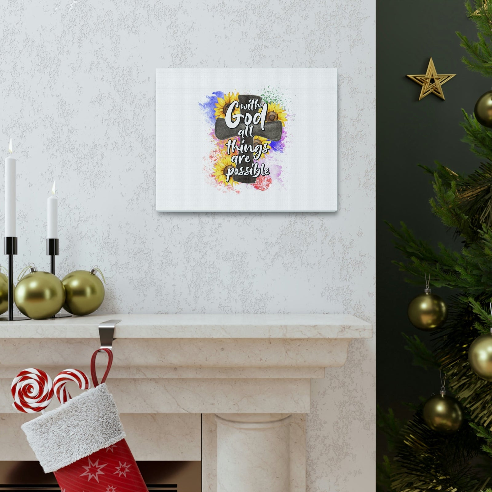 Scripture Walls Things Are Possible Matthew 19:26 Sunflower Cross Christian Wall Art Bible Verse Print Ready to Hang Unframed-Express Your Love Gifts