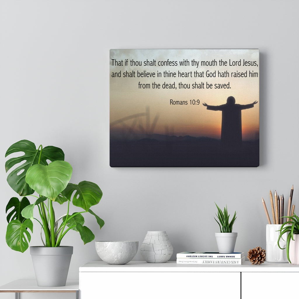 Scripture Walls Thou Shalt Be Saved Romans 10:9 Bible Verse Canvas Christian Wall Art Ready to Hang Unframed-Express Your Love Gifts