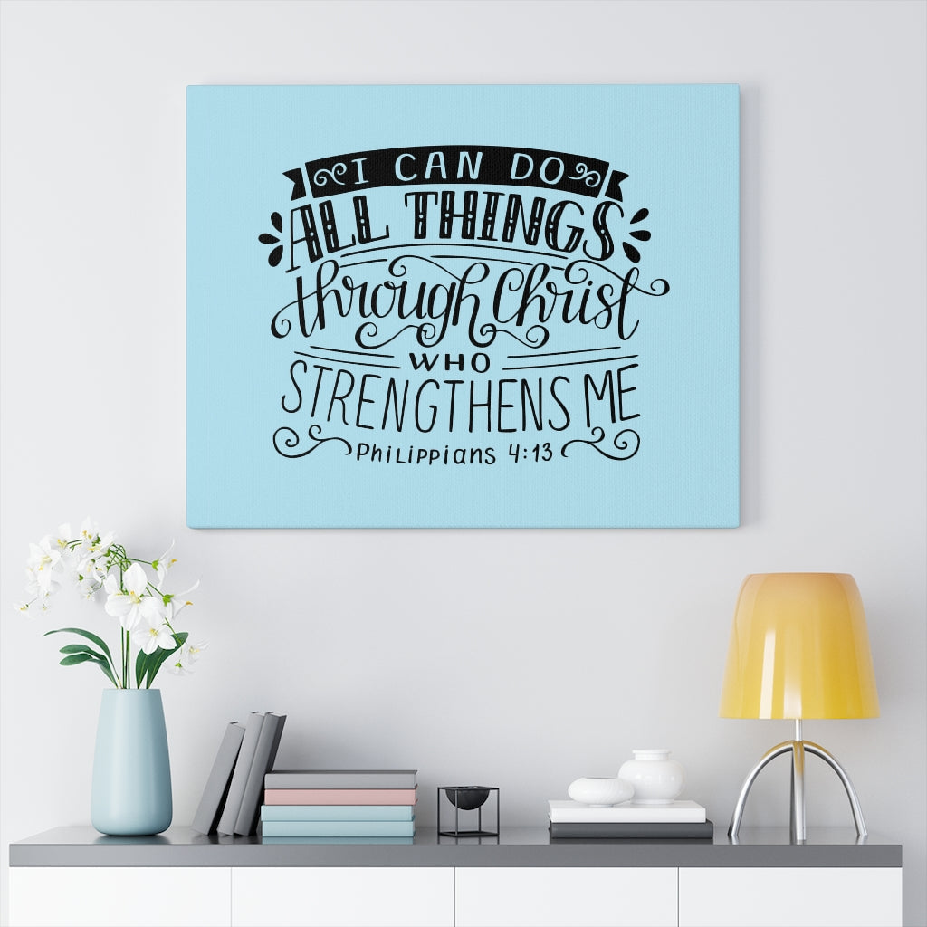 Scripture Walls Through Christ Philippians 4:13 Sky Blue Bible Verse Canvas Christian Wall Art Ready to Hang Unframed-Express Your Love Gifts