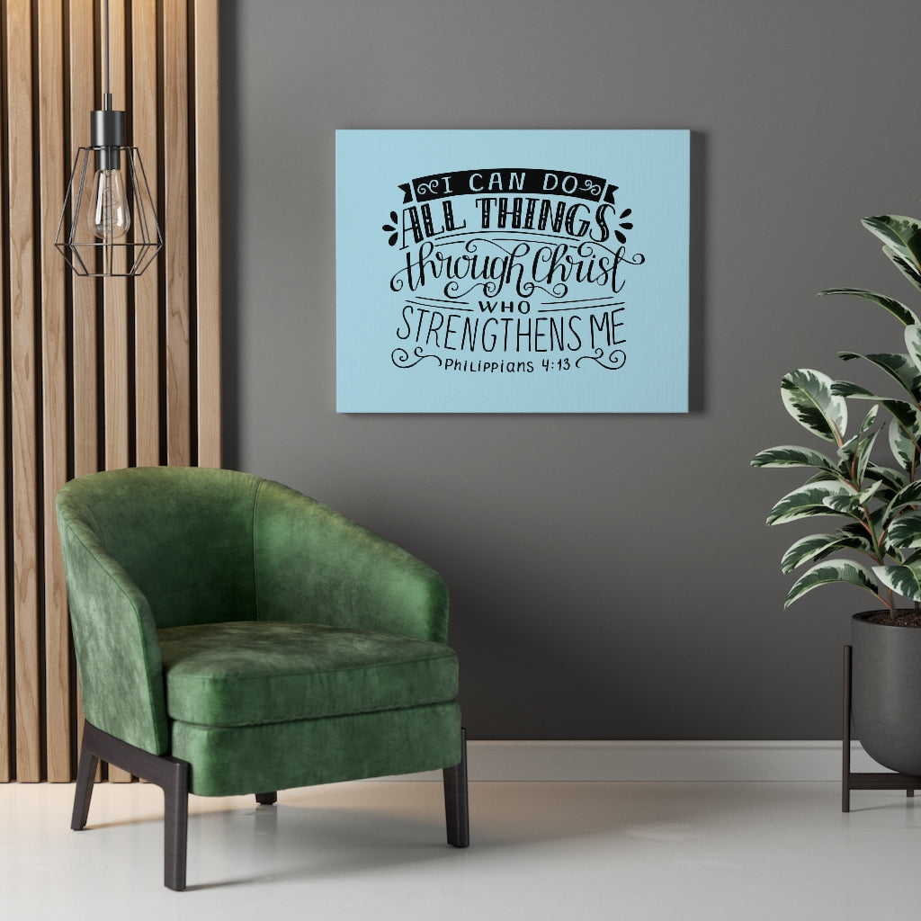 Scripture Walls Through Christ Philippians 4:13 Sky Blue Bible Verse Canvas Christian Wall Art Ready to Hang Unframed-Express Your Love Gifts